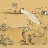 Fat Man Drinking From Pipe